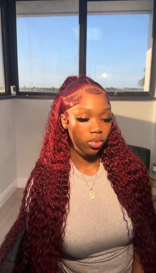 32”-40” Burgundy Curly